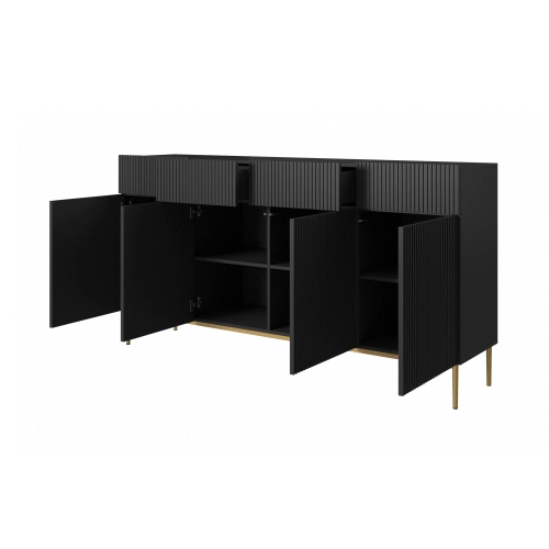 Komoda z szufladami Nicole 200 cm - czarny mat / złote nóżki